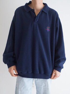 Wind River Navy Embroidered Logo Rugby Sweatshirt Collared Fleece Pullover 2XL